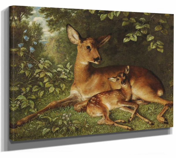 A Doe With Fawn By Carl Schweninger Jr