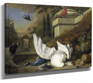 A Dog With A Dead Goose And Peacock By Jan Weenix