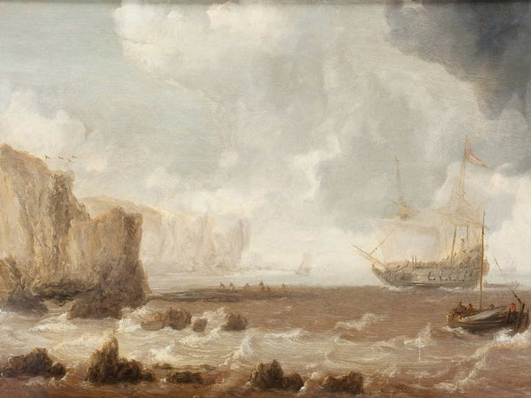 Bonaventura Peeters The Elder A Dutch Battleship And Sailing Boats In Choppy Seas Near A Rocky Coast By Bonaventura Peeters The Elder