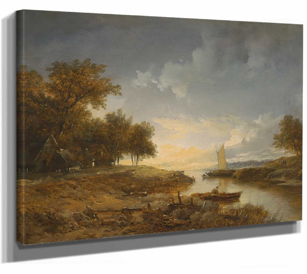 A Dutch River Landscape In The Evening Light By Remigius Adrianus Van Haanen