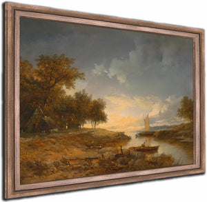 A Dutch River Landscape In The Evening Light By Remigius Adrianus Van Haanen