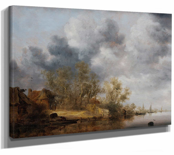 Salomon Van Ruysdael A Dutch Riverbank By Salomon Van Ruysdael