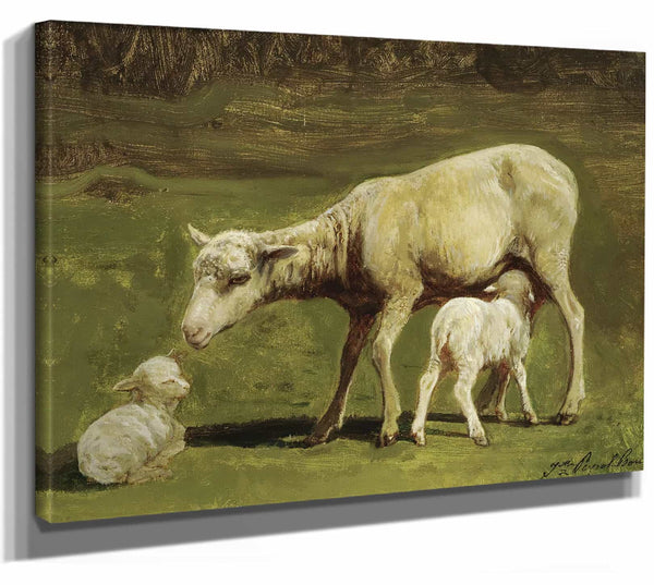 Juliette Peyrol Bonheur A Ewe And Two Lambs By Juliette Peyrol Bonheur