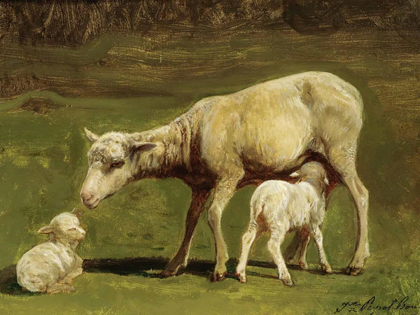 Juliette Peyrol Bonheur A Ewe And Two Lambs By Juliette Peyrol Bonheur