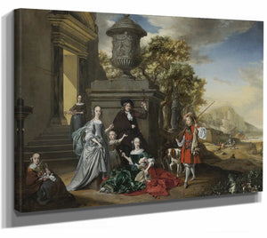 A Family Portrait On The Grounds Of A Villa With An Italianate Harbor Scene Beyond By Jan Weenix