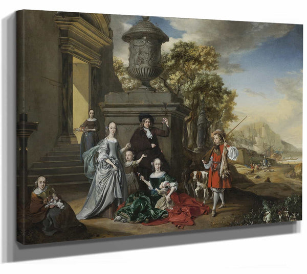 Jan Weenix A Family Portrait On The Grounds Of A Villa With An Italianate Harbor Scene Beyond By Jan Weenix