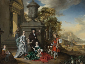 Jan Weenix A Family Portrait On The Grounds Of A Villa With An Italianate Harbor Scene Beyond By Jan Weenix