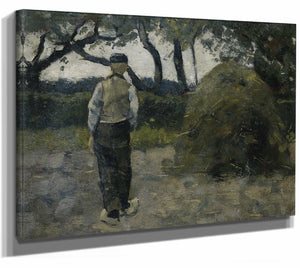 A Farmer Standing Near A Hay Stack By Richard Nicolaus Roland Holst