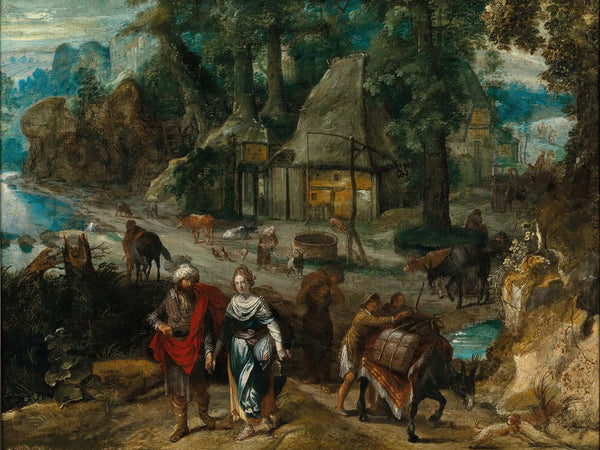 Marten Van Valkenborch A Farmyard With Jacob And Rachel By Marten Van Valkenborch