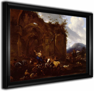 A Farrier And Peasants Near Roman Ruins By Nicolaes Pietersz Berchem