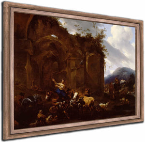 A Farrier And Peasants Near Roman Ruins By Nicolaes Pietersz Berchem