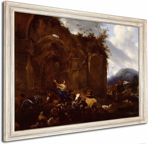 A Farrier And Peasants Near Roman Ruins By Nicolaes Pietersz Berchem