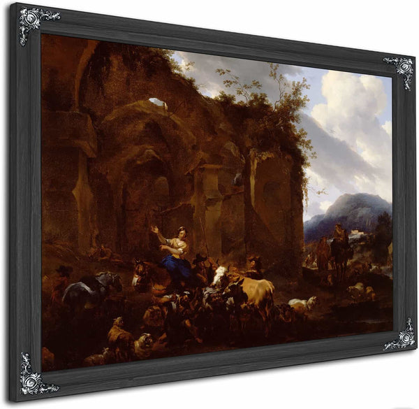 A Farrier And Peasants Near Roman Ruins By Nicolaes Pietersz Berchem