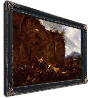 A Farrier And Peasants Near Roman Ruins By Nicolaes Pietersz Berchem