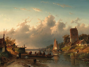 Charles Leickert A Ferry Crossing A River In The Evening By Charles Leickert