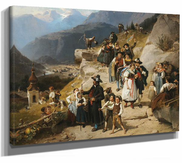 Eduard Young 14" x 11" / Stretched Canvas Wrap A Festive Wedding Procession By Eduard Young