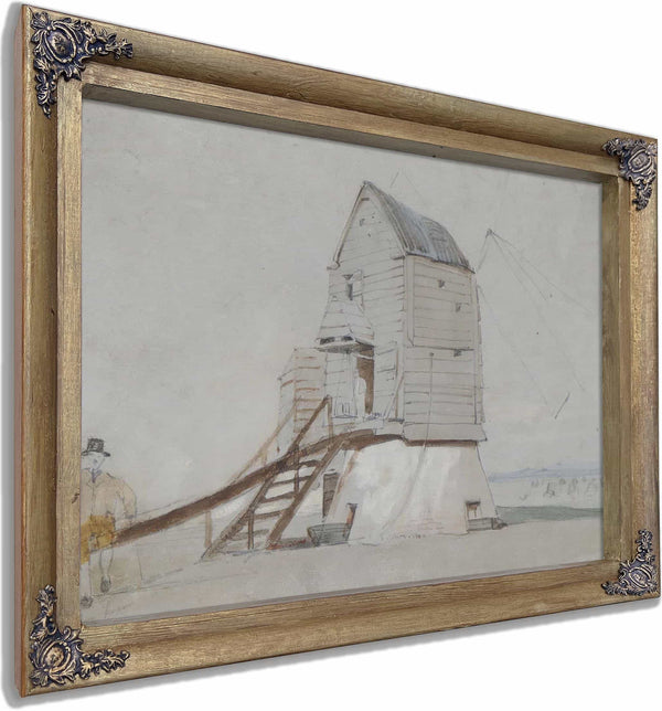 A Figure Beside A Windmill By George Bryant Campion