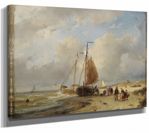 Andreas Schelfhout 14" x 11" / Stretched Canvas Wrap A Fisherman’s Family On The Beach By Andreas Schelfhout