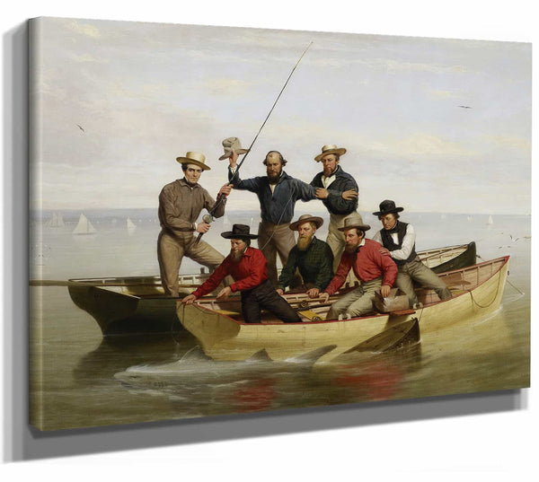 Junius Brutus Stearns 14" x 11" / Stretched Canvas Wrap A Fishing Party Off Long Island By Junius Brutus Stearns