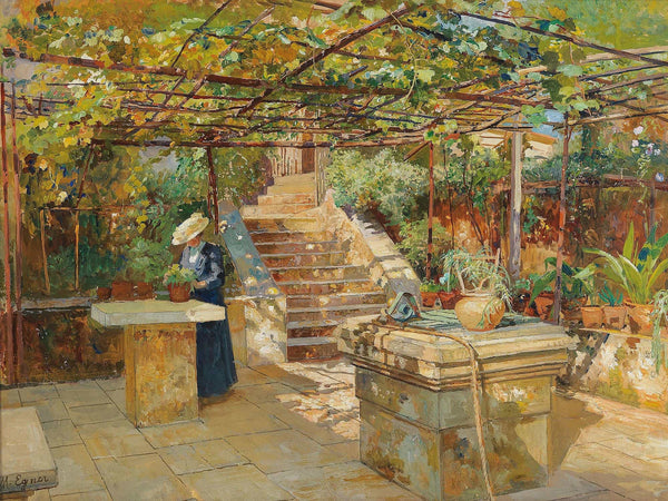 Marie Egner A Flower Lover On A Sunny Terrace By Marie Egner