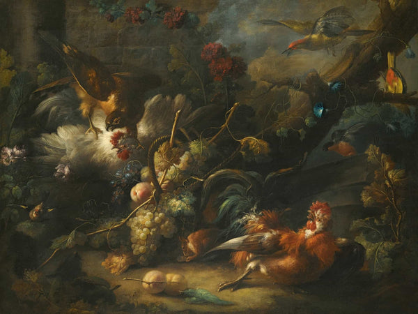 Johann Baptist Drechsler A Forest Floor Still Life With Poultry Attacked By A Hawk By Johann Baptist Drechsler