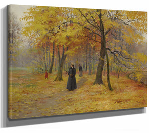 Carl Carlsen 14" x 11" / Stretched Canvas Wrap A Forest Walk In Autumn By Carl Carlsen