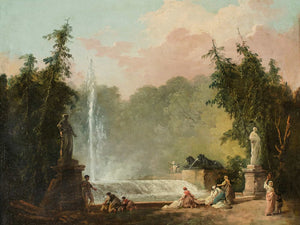 Hubert Robert A Fountain In A Park By Hubert Robert