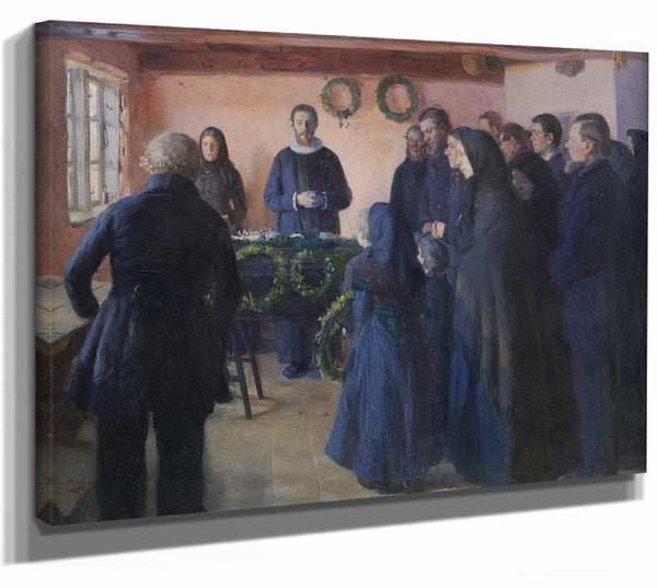 Anna Ancher 14" x 11" / Stretched Canvas Wrap A Funeral By Anna Ancher