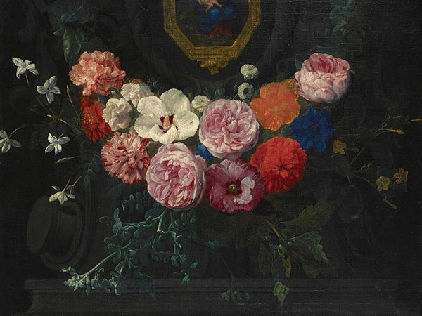 Nicolaes Van Verendael A Garland Of Flowers Surrounding A Cartouche With The Virgin And Child By Nicolaes Van Verendael