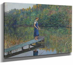 Josef Engelhart A Girl On A Jetty Fishing By Josef Engelhart