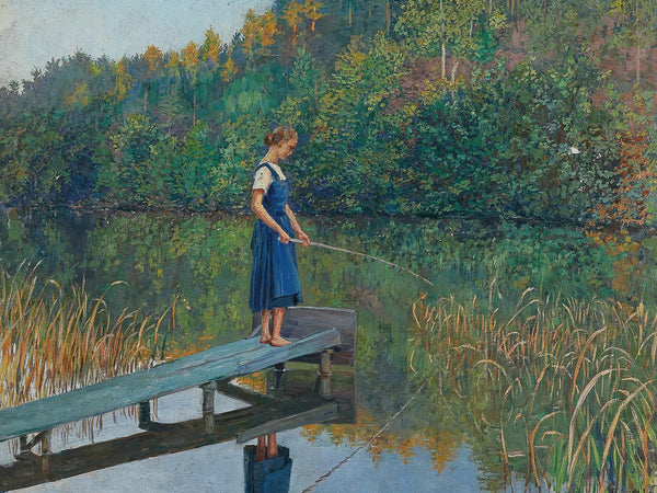 Josef Engelhart A Girl On A Jetty Fishing By Josef Engelhart