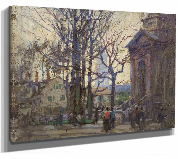 Paul Cornoyer 14" x 11" / Stretched Canvas Wrap A Gloucester Street By Paul Cornoyer