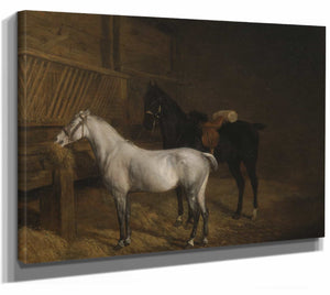 A Grey Pony And A Black Charger In A Stable By Jacques Laurent Agasse