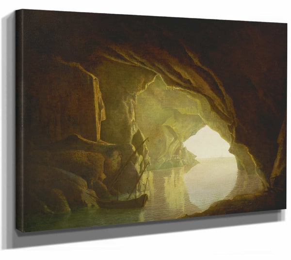 Joseph Wright Of Derby 14" x 11" / Stretched Canvas Wrap A Grotto In The Gulf Of Salerno Sunset By Joseph Wright Of Derby