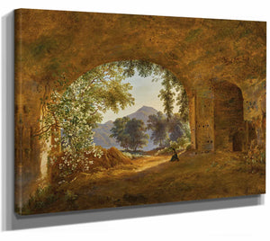 A Grotto With Castel Gandolfo Beyond By Louise Josephine Sarazin De Belmont