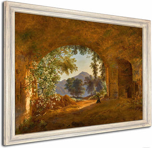 A Grotto With Castel Gandolfo Beyond By Louise Josephine Sarazin De Belmont