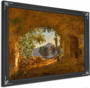 A Grotto With Castel Gandolfo Beyond By Louise Josephine Sarazin De Belmont