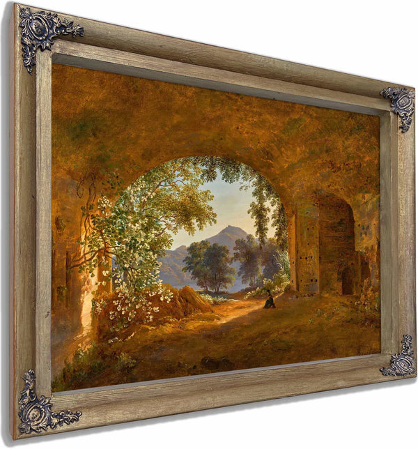 A Grotto With Castel Gandolfo Beyond By Louise Josephine Sarazin De Belmont