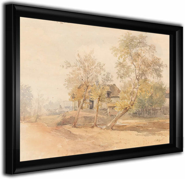 A Group Of Trees Near A Farmhouse By Josef Hoger