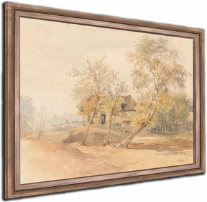 A Group Of Trees Near A Farmhouse By Josef Hoger