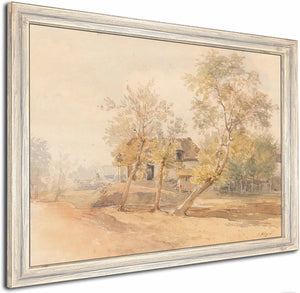 A Group Of Trees Near A Farmhouse By Josef Hoger