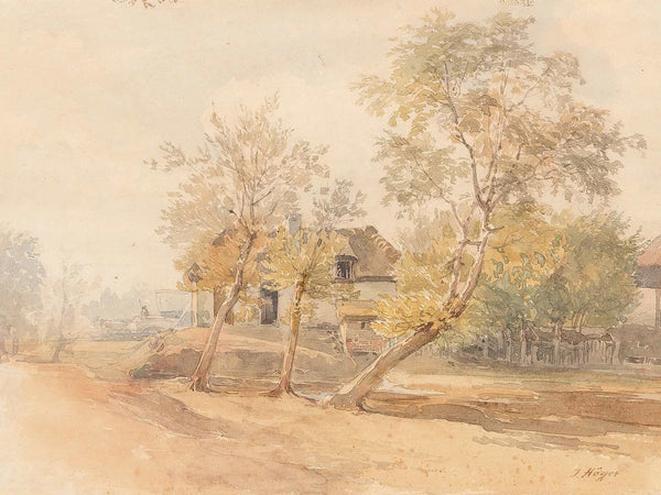 Josef Hoger A Group Of Trees Near A Farmhouse By Josef Hoger