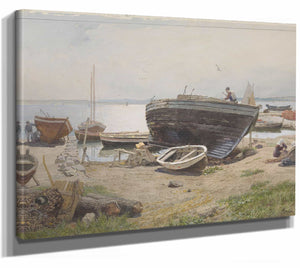 Hans Gude A Harbour On The Baltic Sea By Hans Gude