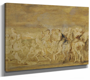 Peter Paul Rubens 14" x 11" / Stretched Canvas Wrap A Hawking Party By Peter Paul Rubens