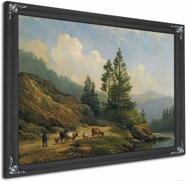 A Herd With Cattle In A Mountainous Landscape By Hendrikus Van De Sande Bakhuyzen