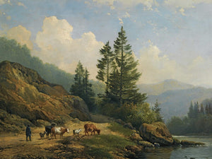 Hendrikus Van De Sande Bakhuyzen A Herd With Cattle In A Mountainous Landscape By Hendrikus Van De Sande Bakhuyzen