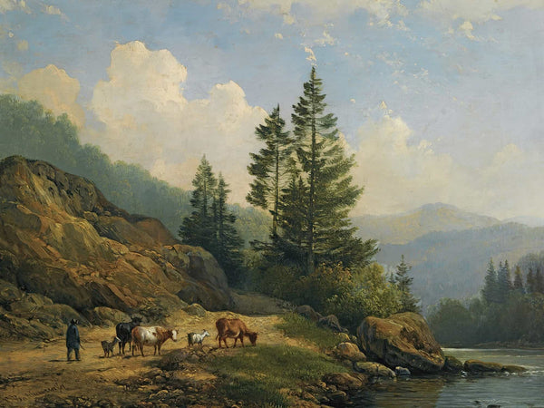 Hendrikus Van De Sande Bakhuyzen A Herd With Cattle In A Mountainous Landscape By Hendrikus Van De Sande Bakhuyzen