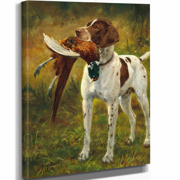 Caspar Von Reth A Hunting Dog With A Pheasant By Caspar Von Reth