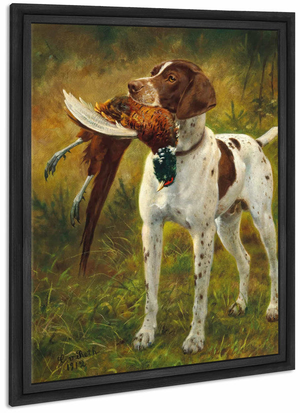 A Hunting Dog With A Pheasant By Caspar Von Reth