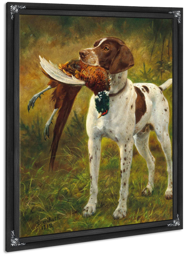 A Hunting Dog With A Pheasant By Caspar Von Reth